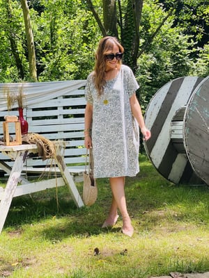 Yeşil Desenli Keten Oversize Elbise
