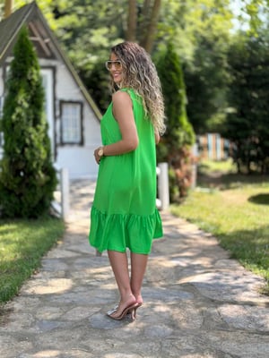 Yeşil Volanlı Kolsuz Elbise