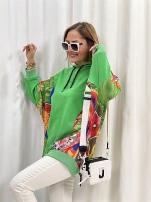 Yeşil Yarasa Kol Baskılı Sweatshirt
