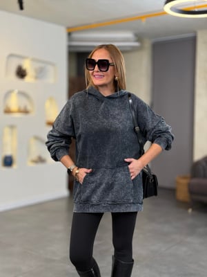 Yıkamalı Kapüşonlu Antrasit Sweatshirt