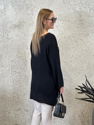 Yıldız Baskılı Oversize Siyah Pamuk Bluz