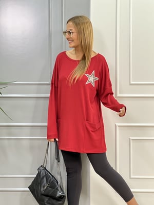 Yıldız Detaylı Kırmızı Tunik Triko