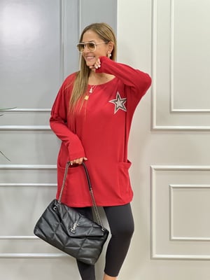 Yıldız Detaylı Kırmızı Tunik Triko