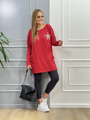 Yıldız Detaylı Kırmızı Tunik Triko