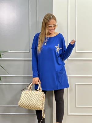 Yıldız Detaylı Saks Tunik Triko