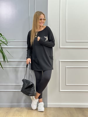 Yıldız Detaylı Siyah Tunik Triko
