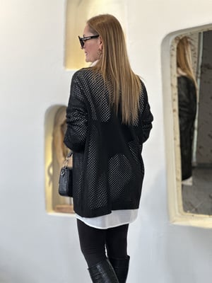 Yıldızlı File Detay Siyah Oversize Triko