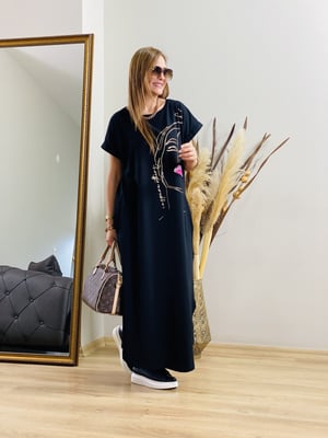 Yüz Baskılı Siyah Basic Elbise
