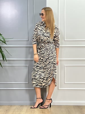 Zebra Desen Saten Elbise