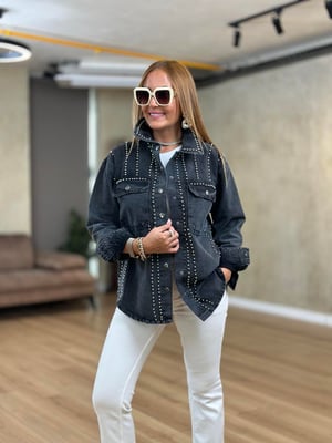 Zımbalı Antrasit Tasarım Jean Ceket