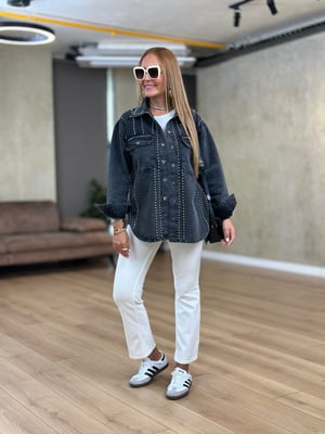 Zımbalı Antrasit Tasarım Jean Ceket