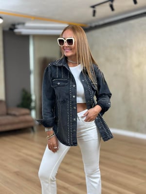Zımbalı Antrasit Tasarım Jean Ceket