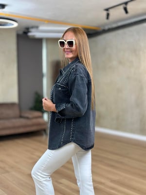 Zımbalı Antrasit Tasarım Jean Ceket
