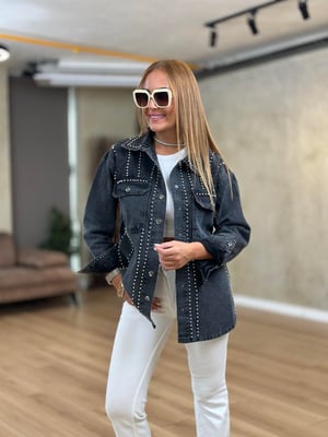 Zımbalı Antrasit Tasarım Jean Ceket