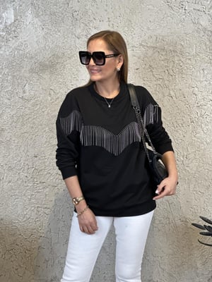 Zincir Detaylı Siyah Sweatshirt