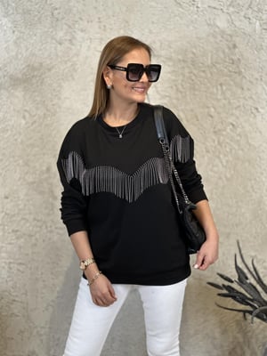 Zincir Detaylı Siyah Sweatshirt