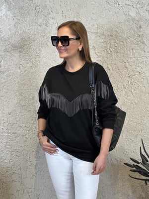 Zincir Detaylı Siyah Sweatshirt