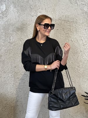 Zincir Detaylı Siyah Sweatshirt