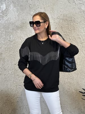 Zincir Detaylı Siyah Sweatshirt