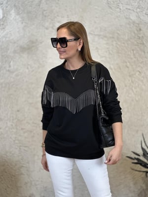 Zincir Detaylı Siyah Sweatshirt