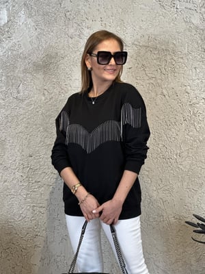 Zincir Detaylı Siyah Sweatshirt