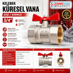 3/4" Küresel Kelebek Vana Kırmızı saplı