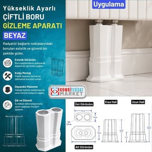 Uzun Çiftli Boru Gizleme Beyaz 20 cm