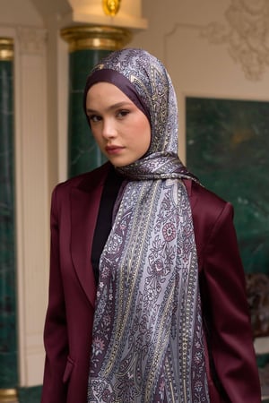 Lavanta Gri Hint Vual Şal -  5009-24