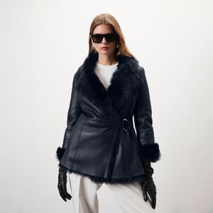 Debora Lacivert Kadın Kürk Ceket