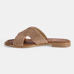 Kadın Altın Taş Detaylı Deri Terlik