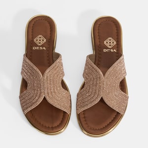 Kadın Altın Taş Detaylı Deri Terlik