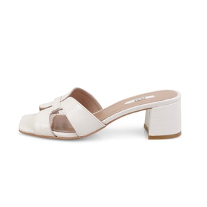 Kadın Bej Kroko Baskılı Deri Terlik