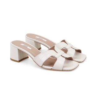 Kadın Bej Kroko Baskılı Deri Terlik