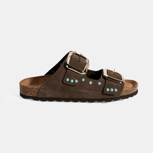 Kadın Kahve Ayarlanabilir Tokalı Süet Terlik