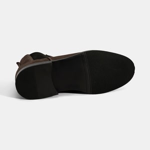 Kadın Kahve Lastik Detaylı Süet Deri Bot