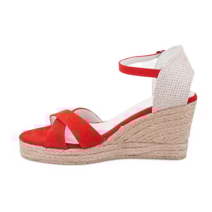 Kadın Kırmızı Dolgu Topuk Süet Espadril Sandalet
