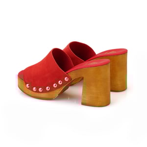 Kadın Kırmızı Topuklu Süet Deri Terlik