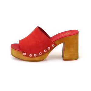 Kadın Kırmızı Topuklu Süet Deri Terlik