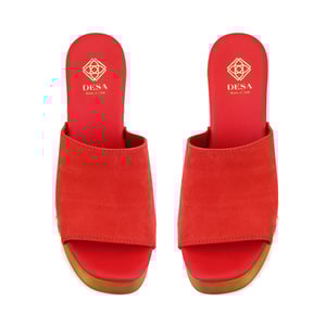 Kadın Kırmızı Topuklu Süet Deri Terlik