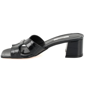 Kadın Siyah Kroko Baskılı Topuklu Deri Terlik