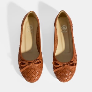 Kadın Taba Örgü Detaylı Fiyonklu Deri Babet