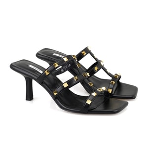 Kristen Siyah Kadın Topuklu Deri Terlik