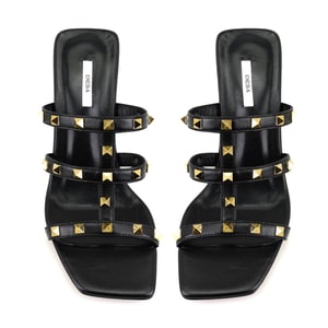 Kristen Siyah Kadın Topuklu Deri Terlik