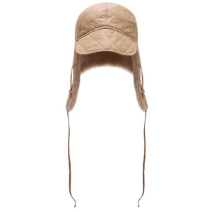 Lave Bej Kadın Kürklü Deri Pilot Şapka