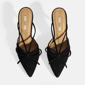 Siyah Kadın Fiyonk Detaylı Süet Topuklu Abiye Ayakkabı