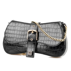 Stengel Siyah Kadın Kroko Baskılı Deri Omuz Çantası