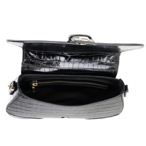 Stengel Siyah Kadın Kroko Baskılı Deri Omuz Çantası