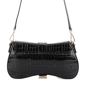 Stengel Siyah Kadın Kroko Baskılı Deri Omuz Çantası