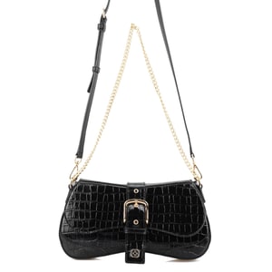 Stengel Siyah Kadın Kroko Baskılı Deri Omuz Çantası