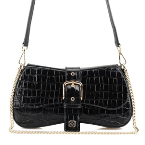 Stengel Siyah Kadın Kroko Baskılı Deri Omuz Çantası